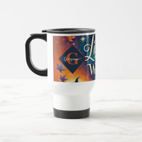 Monogram Vibrant Christian Halloween Bible Verse Travel Mug