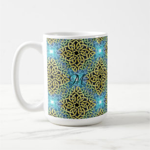 Monogram Victorian Golden Trim Aqua Background Coffee Mug