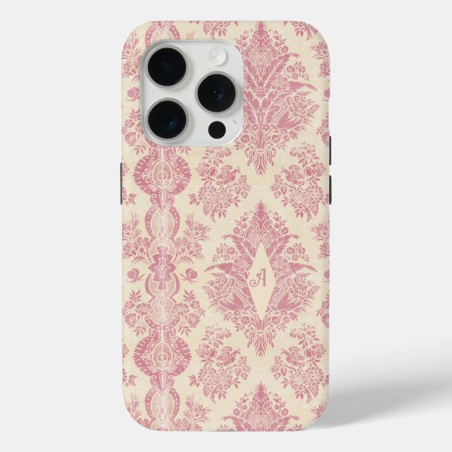 Monogram Victorian Pink Damask Pattern  Case-Mate iPhone Case (Back)