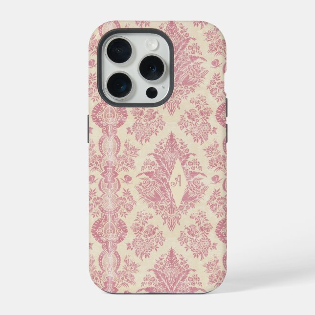 Monogram Victorian Pink Damask Pattern  Iphone Case (Back)