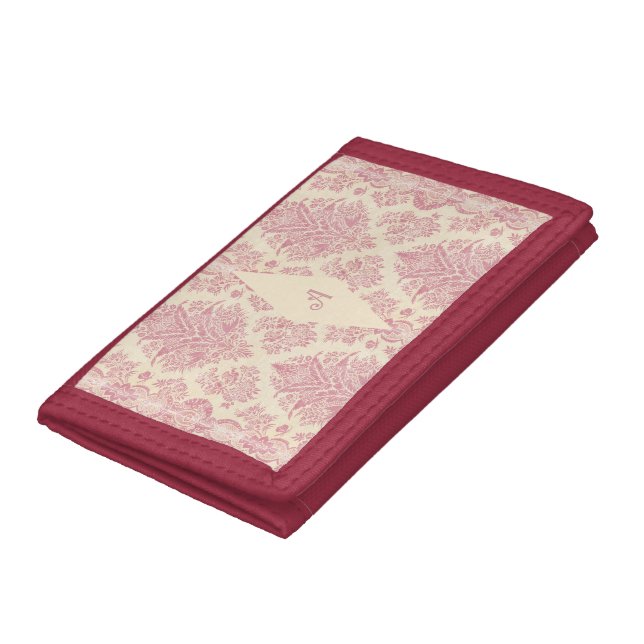 Monogram Victorian Pink Damask Pattern  Tri-fold Wallet (Bottom)