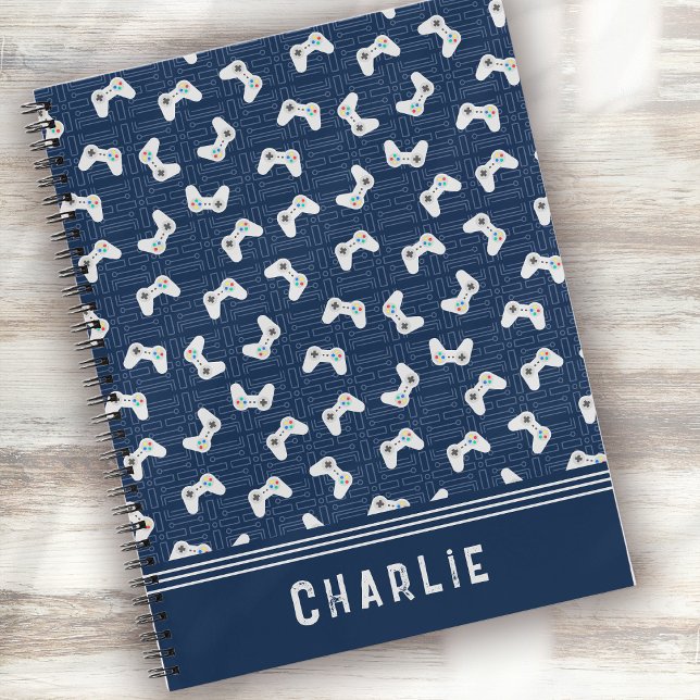 Monogram Video Gamer Pattern Custom Name Notebook (Creator Uploaded)