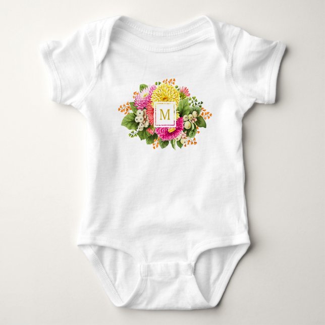 Monogram Vintage Asters Hot Pink Jersey Bodysuit (Front)