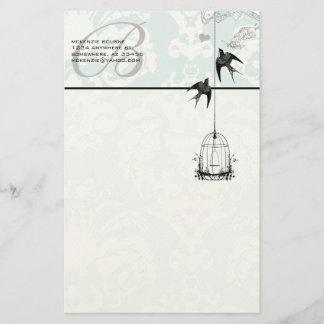 Monogram Vintage Bird Cage with Birds Stationery