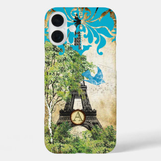 Monogram Vintage Bird Effiel Tower Damask iPhone 16 Plus Case