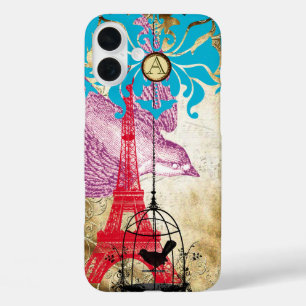 Monogram Vintage Bird Effiel Tower Damask iPhone 16 Plus Case