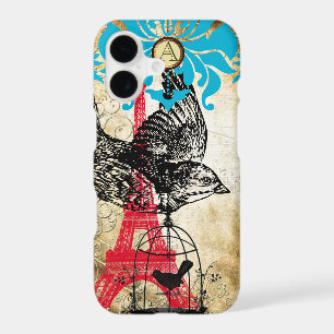 Monogram Vintage Bird Effiel Tower Damask iPhone 17 Case