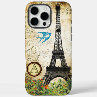 Monogram Vintage Bird Eiffel Tower iPhone 16 Pro Max Case