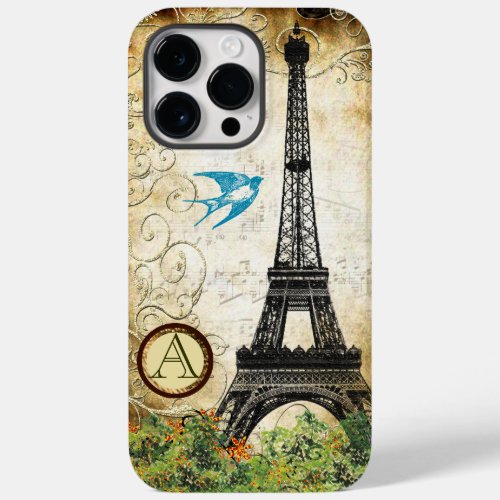 Monogram Vintage Bird Eiffel Tower Case_Mate iPhone 14 Pro Max Case