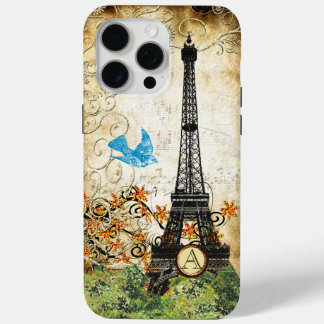 Monogram Vintage Bird Eiffel Tower iPhone 15 Pro Max Case