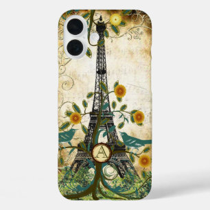 Monogram Vintage Bird Eiffel Tower iPhone 16 Plus Case