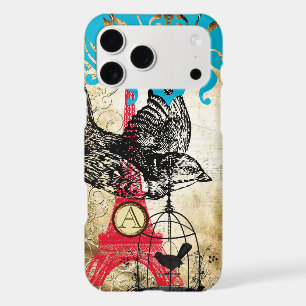 Monogram Vintage Bird Eiffel Tower Damask iPhone 17 Pro Max Case