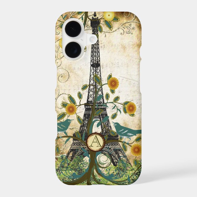 Monogram Vintage Bird Eiffel Tower  Iphone Case (Back)