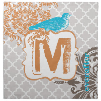 Monogram Vintage Bird Moroccan Tile Damask Napkin