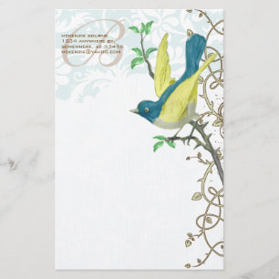 Monogram Vintage Bird Vintage Treasures Stationery