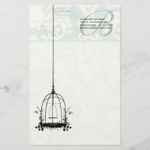 Monogram Vintage Birdcage Pastel Blue Floral Stationery