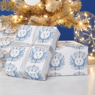 Monogram Vintage blue Pattern Wrapping Paper