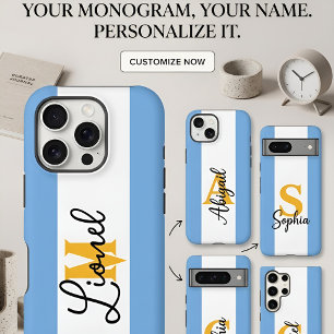 Monogram Vintage Blue & White Stripes Color Block iPhone 17 Pro Case