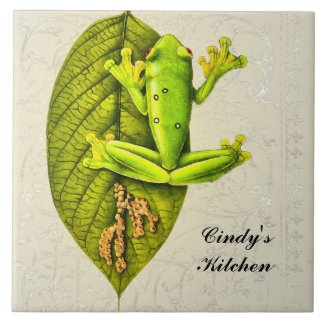 Monogram Vintage Bright Green Gliding Tree Frog   Ceramic Tile