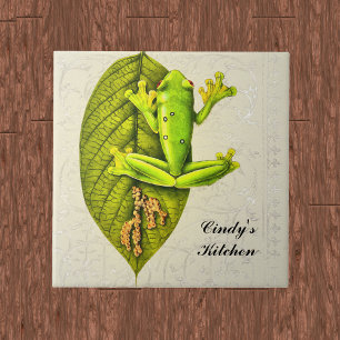 Monogram Vintage Bright Green Gliding Tree Frog Ceramic Tile