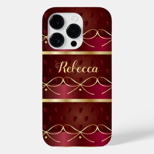 Monogram Vintage Burgundy Color Decor Luxury Case_Mate iPhone 14 Pro Case