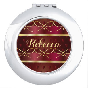 Monogram Vintage Burgundy Color Decor Luxury Gold Compact Mirror