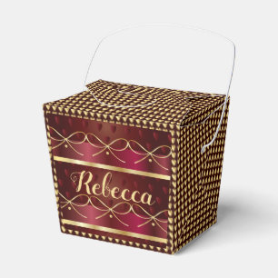 Monogram Vintage Burgundy Color Decor Luxury Gold Favor Boxes