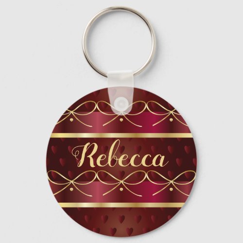 Monogram Vintage Burgundy Color Decor Luxury Gold Keychain