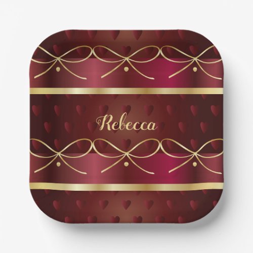 Monogram Vintage Burgundy Color Decor Luxury Paper Plates