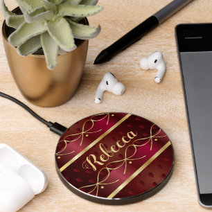 Monogram Vintage Burgundy Color Decor Luxury Wireless Charger