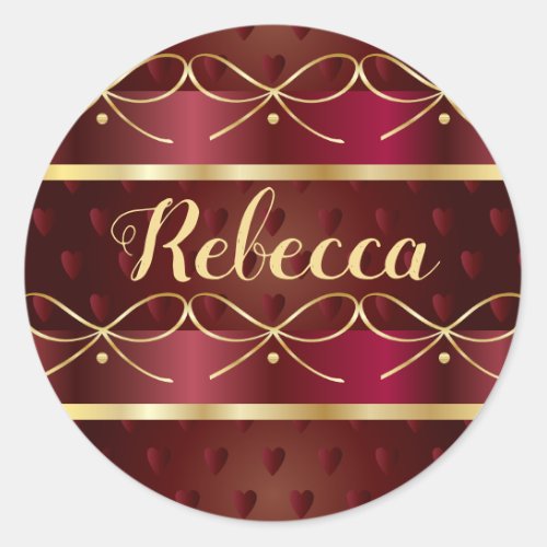 Monogram Vintage Burgundy Color Luxury Gold Decor Classic Round Sticker