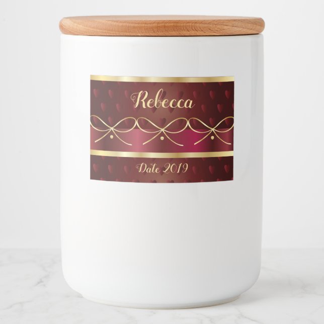 Monogram Vintage Burgundy Color Luxury Gold Decor Food Label (Front)