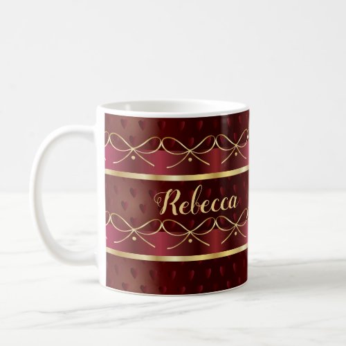 Monogram Vintage Burgundy Color Luxury Pattern Coffee Mug