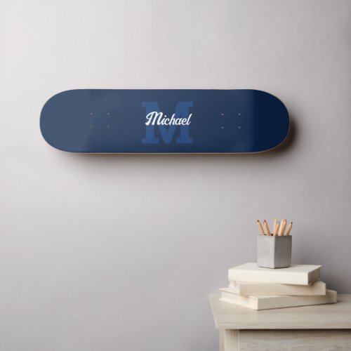 Monogram Vintage Calligraphy Navy Blue Skateboard