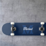 Monogram Vintage Calligraphy Navy Blue Skateboard<br><div class="desc">Bold monogram combined with vintage calligraphy.</div>