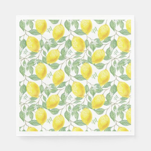 Monogram Vintage Chic Lemons Leaves and Flowers Napkins