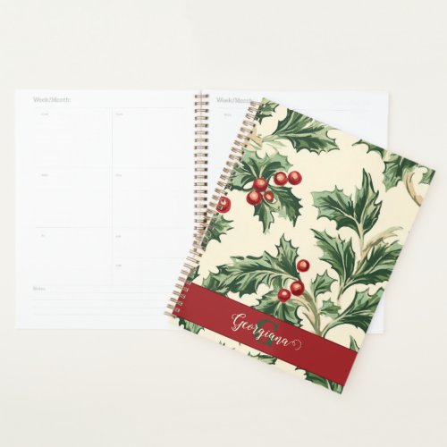Monogram Vintage Christmas Holly &amp; Berries Pattern Planner