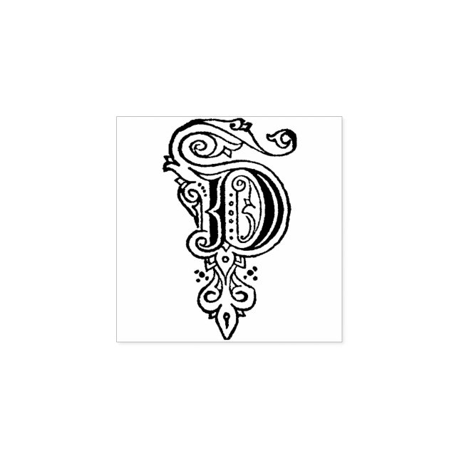 Monogram Vintage  decorative  capital letter D Rubber Stamp (Imprint)