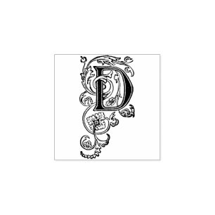 Monogram Vintage decorative capital letter D Rubber Stamp