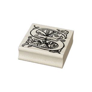 Monogram Vintage decorative floral Letter S Rubber Stamp
