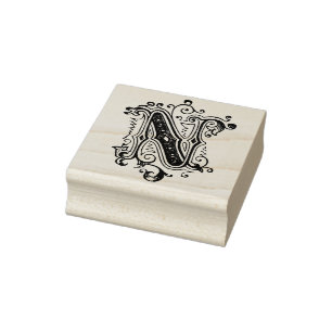 Monogram Vintage decorative initial Letter N Rubber Stamp