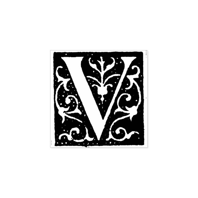 Monogram Vintage decorative Letter V Rubber Stamp
