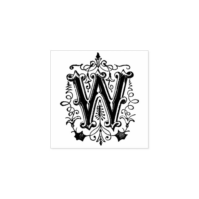 Monogram Vintage decorative Letter W Rubber Stamp (Imprint)