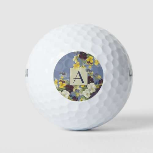 Monogram Vintage Design Pansy Flowers Golf Ball