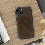 Monogram vintage elegant brown leather look iPhone 13 case<br><div class="desc">Distressed vintage brown leather looking phone case for him.           Personalize it with name initials and contact details on both sides!         It can make a great gift for dad,  grandpa,  husband,  or best friend on birthday,  Father's Day,  Christmas,  retirement or any other special occasion.</div>