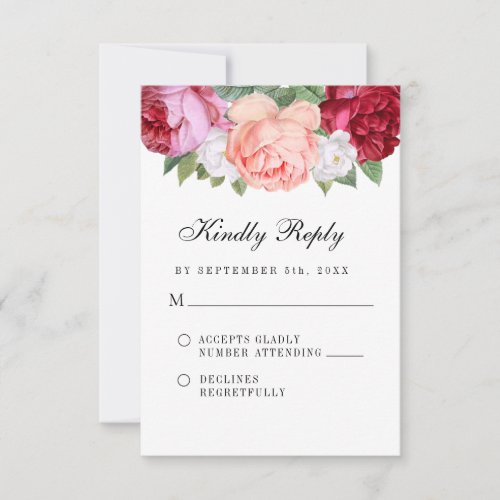 Monogram Vintage Elegant Burgundy Roses Wedding RSVP Card