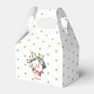 Monogram Vintage Floral & Bird Wreath Polka Dots Favor Boxes
