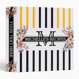 Monogram Vintage Floral Black Amber Stripe Binder