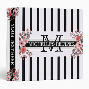 Monogram Vintage Floral Black Stripes #5 Binder