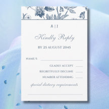Monogram Vintage Floral French Wedding RSVP Card